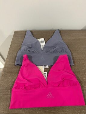 2 Adidas BNWT LL Plunge Bras - Fuchia and Silver Violet - Size L